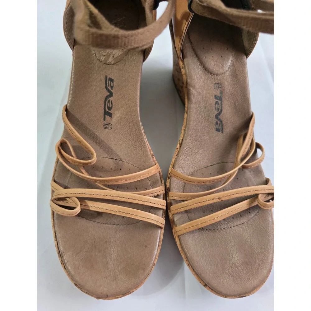 Teva Riviera Stitch Leather Cork Wedge Sandals Tan Brown 1002021 Womens 9